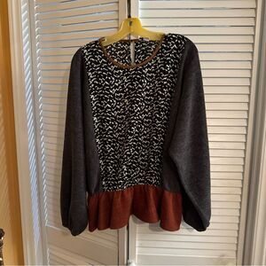 THML Black and Brown Patterned Blouse